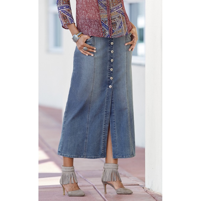 Ava Button Front Denim Skirt | Monroe & Main