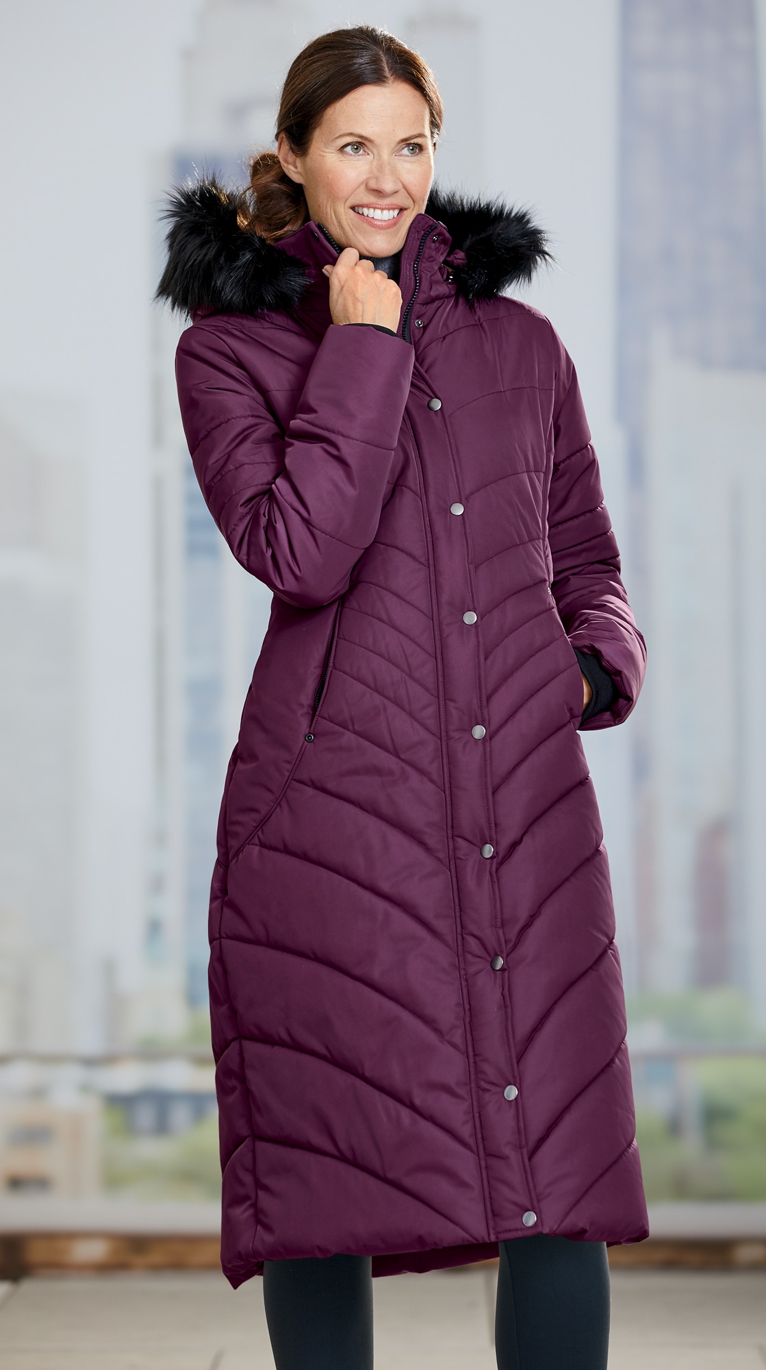 purple duffle coat