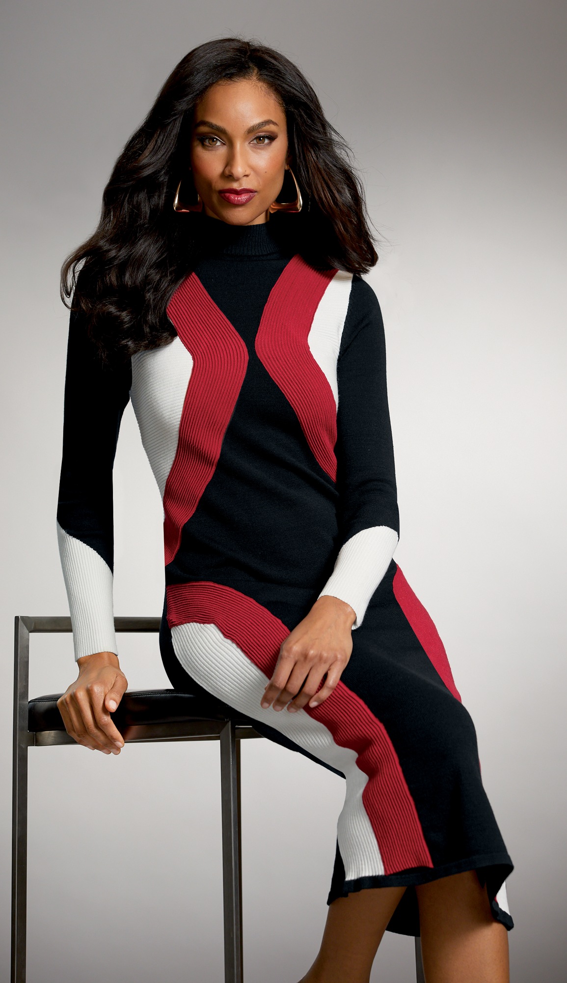 Colorblock Rib Knit Sweater Dress 
